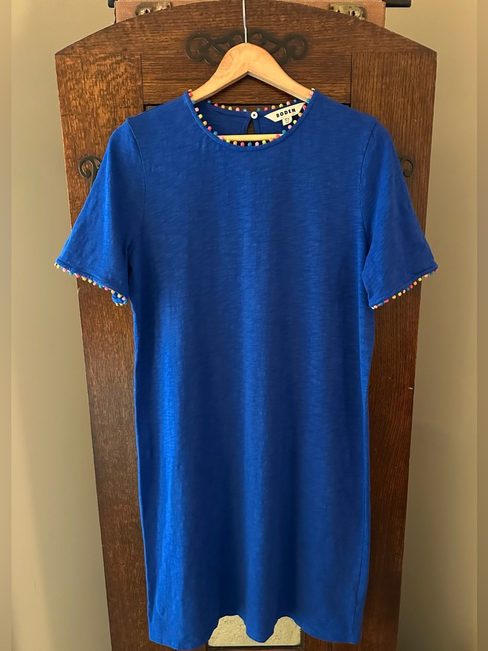 Boden Ali Pom Sleeve Tshirt Dress Blue Size 10L - Picture 4 of 11